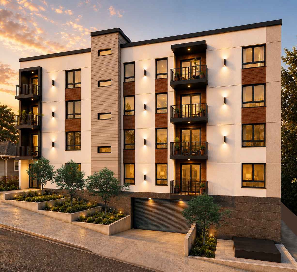 2126-2136 Branden Street rendering, dusk street view
